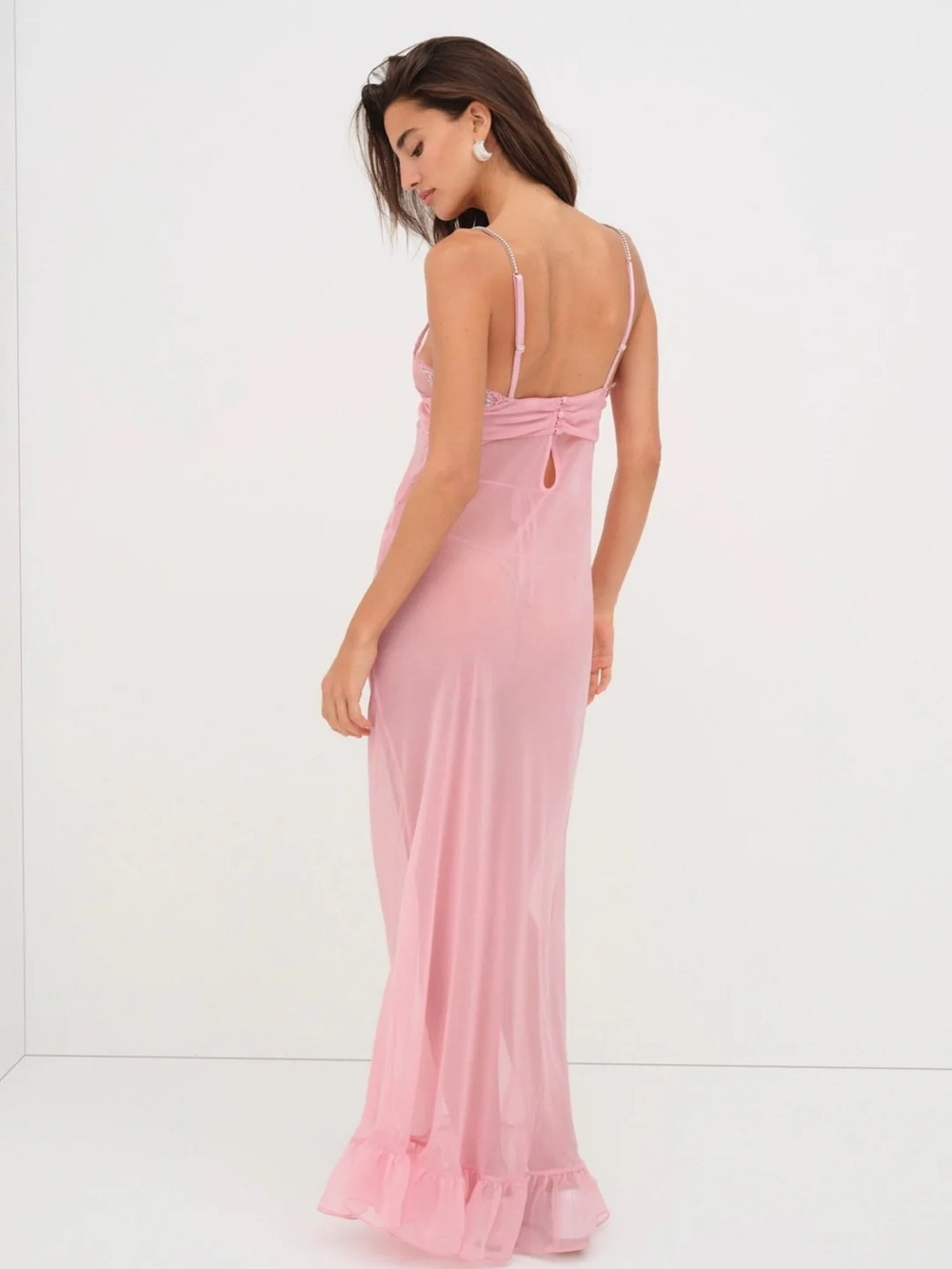 For Love & Lemons Kristi Maxi Slip Dress | S | Sheer Pink | NWT - Picture 4 of 4